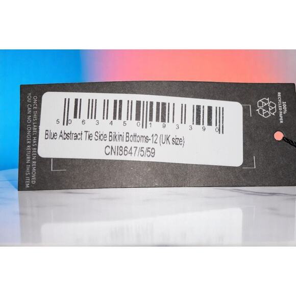 PrettyLittleThing Blue Abstract Tie Side Bikini Bottoms – Size Large (UK 12 / US - Picture 5 of 5